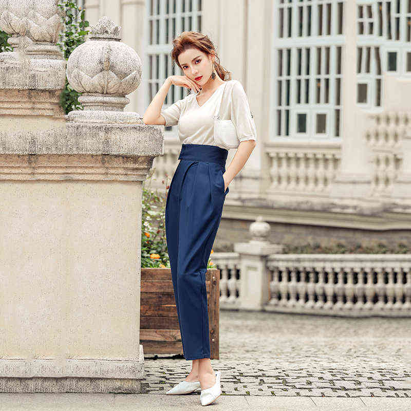 Korean style Women's harem Pants Chic OL straight high waist silk Trousers Spring Summer fashion casual Streetwear 211124