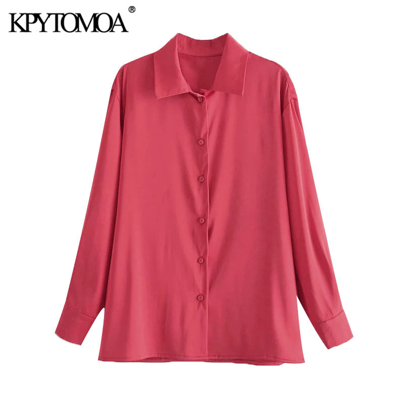 Women Fashion Loose Soft Touch Side Slit Blouses Long Sleeve Button-up Female Shirts Blusas Chic Tops 210420