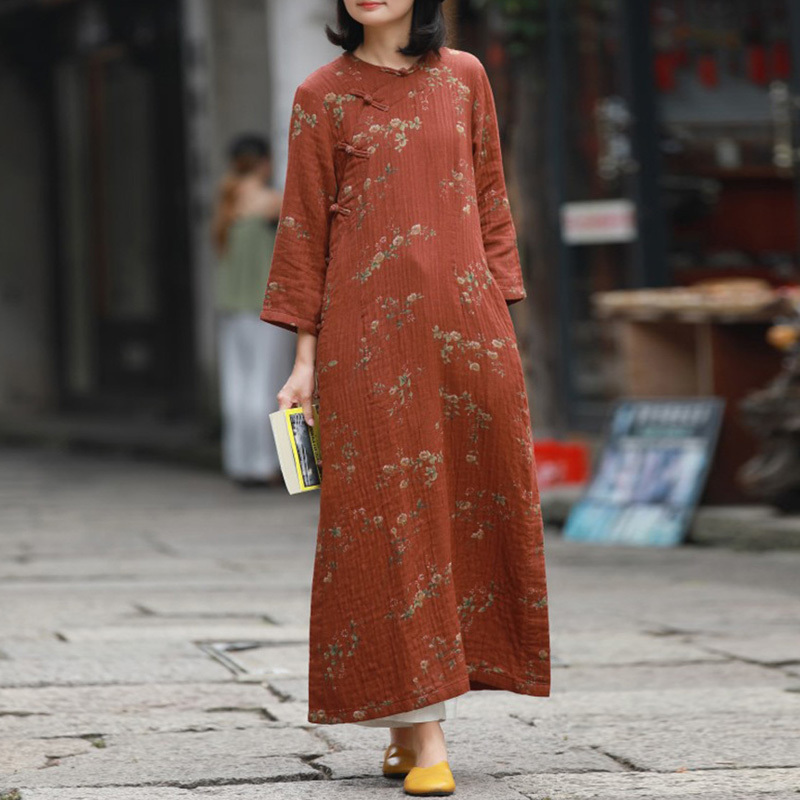 Johnature Cotton Linen Women Spring Dress O-Neck Nine Sleeve A-Line Pockets Print Floral Cheongsam Button Vintage Dress 210521, Dark yellow
Johnature Cotton Linen Women Spring Dress O-Neck Nine Sleeve A-Line Pockets Print Floral Cheongsam Button Vintage Dress 210521, Dark yellow