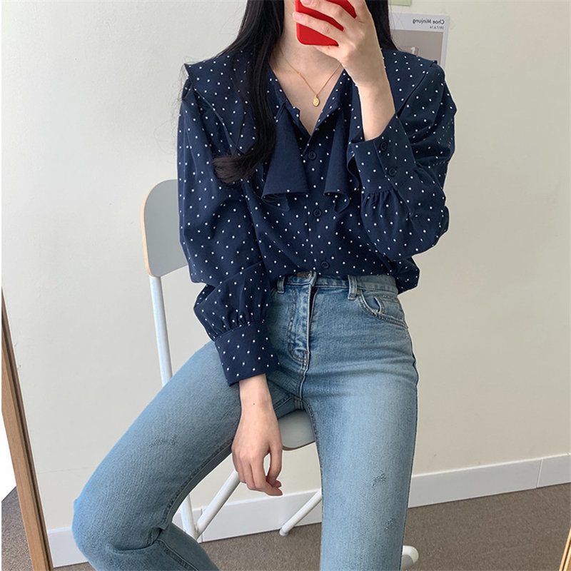 Comelsexy Korean Polka Dots All Match High Quality Chic Brief Female Blouses Office Lady Large Size Shirts 210515