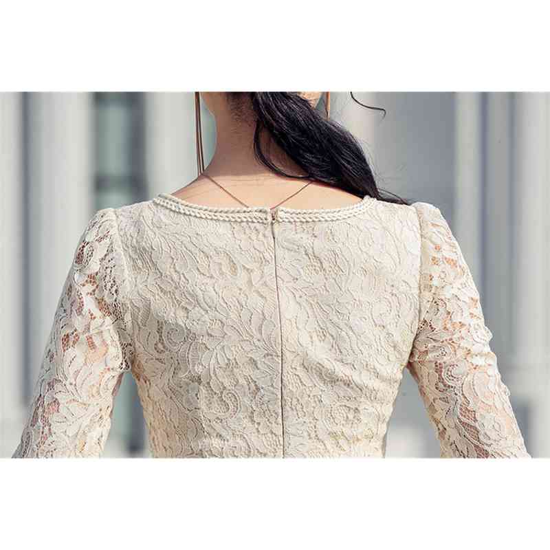 Sexy Split Lace Vestidos Women Transparent Long Sleeve Bodycon Square Collar Mid-Length Dresses Vedtidos 210520
