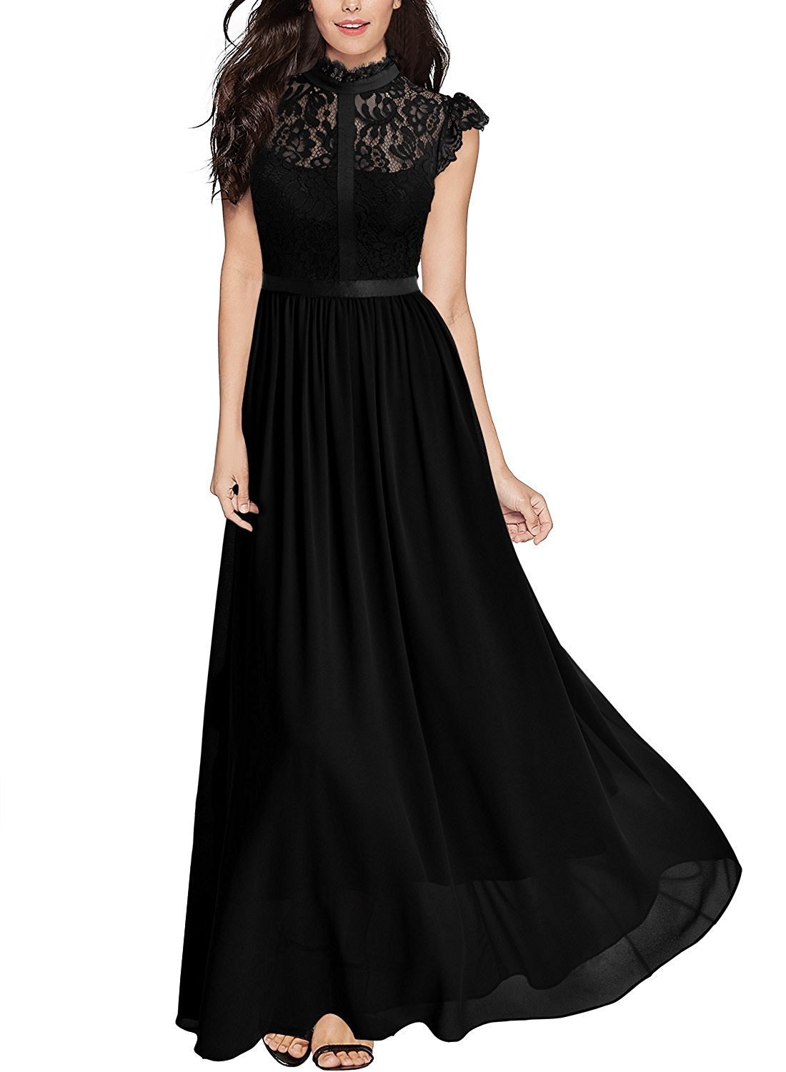Women Dress Temperament Lace Stand Collar Sleeveless Hollow Out Sexy Maxi es Plus Size Long Summer es 210513