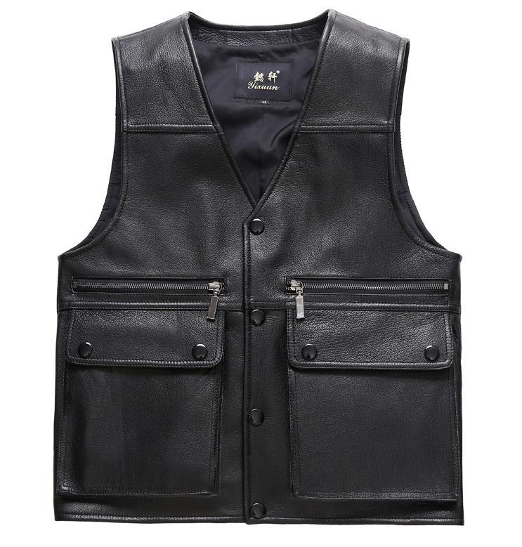 Men' Vests Classic Motorcycle Biker Vest Black Genuine Leather Sheepskin Multi Big Pocket Design Sleeveless Jacket
Men' Vests Classic Motorcycle Biker Vest Black Genuine Leather Sheepskin Multi Big Pocket Design Sleeveless Jacket