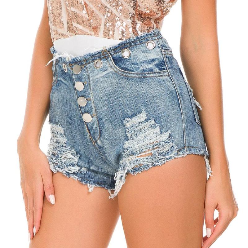 Euramerican Summer Cowgirl Shorts Short Nightclub Women's Sexy Casual High Waist Holes Women Tassel