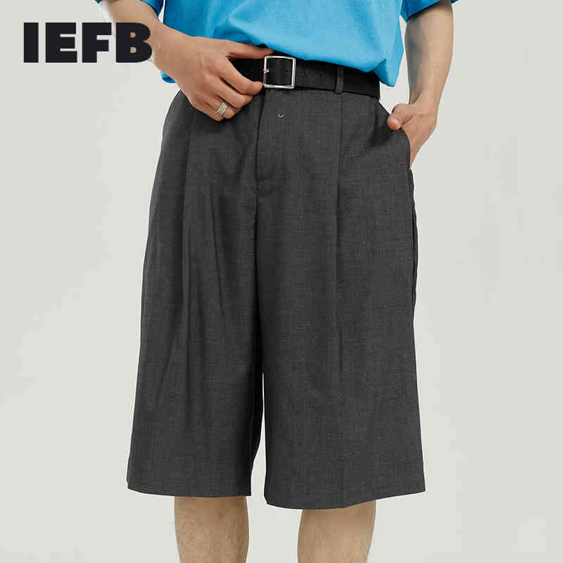 IEFB Men's Clothing Summer Korean Loose Solid Color Knee Length Pants Men's Trend Straight Wide Leg Shorts 9Y6779 210524