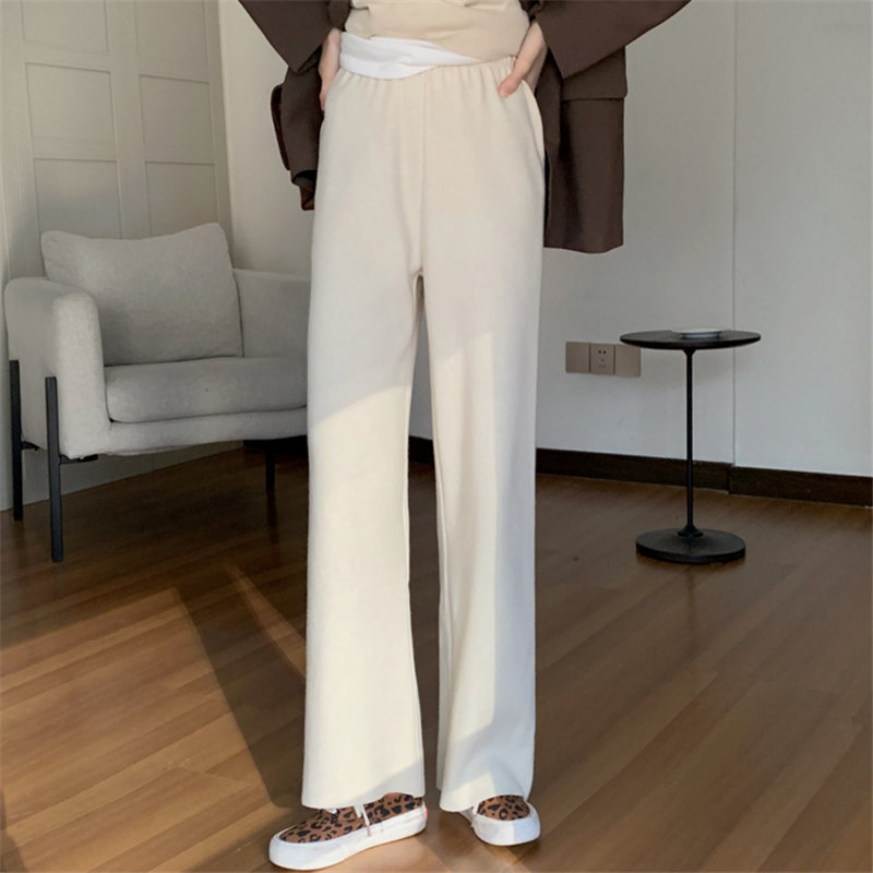 Apricot Solid Chic Woolen Straight Elegant Minimalist High Waist Pants Women All Match Casual Trousers 210421