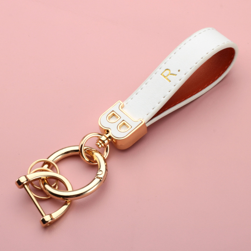 INS Style Initial B Metal Keychain Colorful Leather Keyrings Car Key Chain for Man Woman Lovers Gift