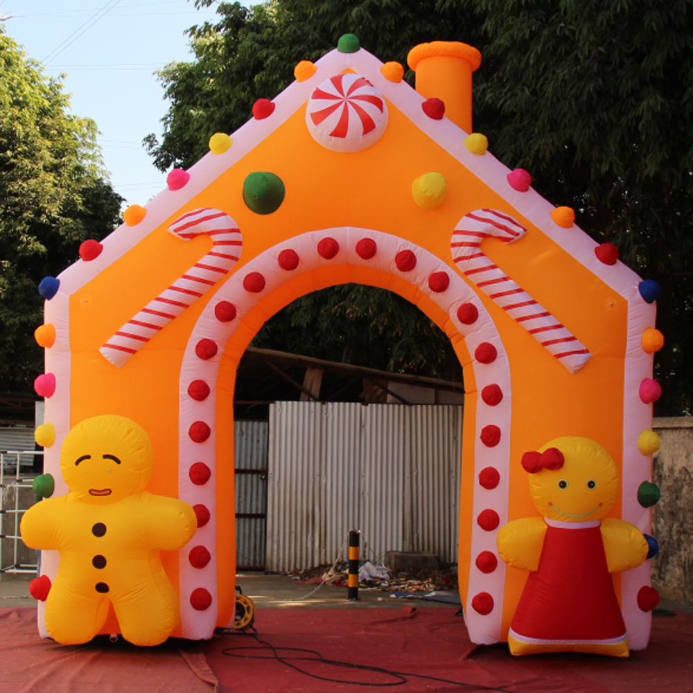 Clearance Illuminated Inflatable Christmas Candy House/ Lighting Xmas Decorative Archway For Advertising holiday decorations