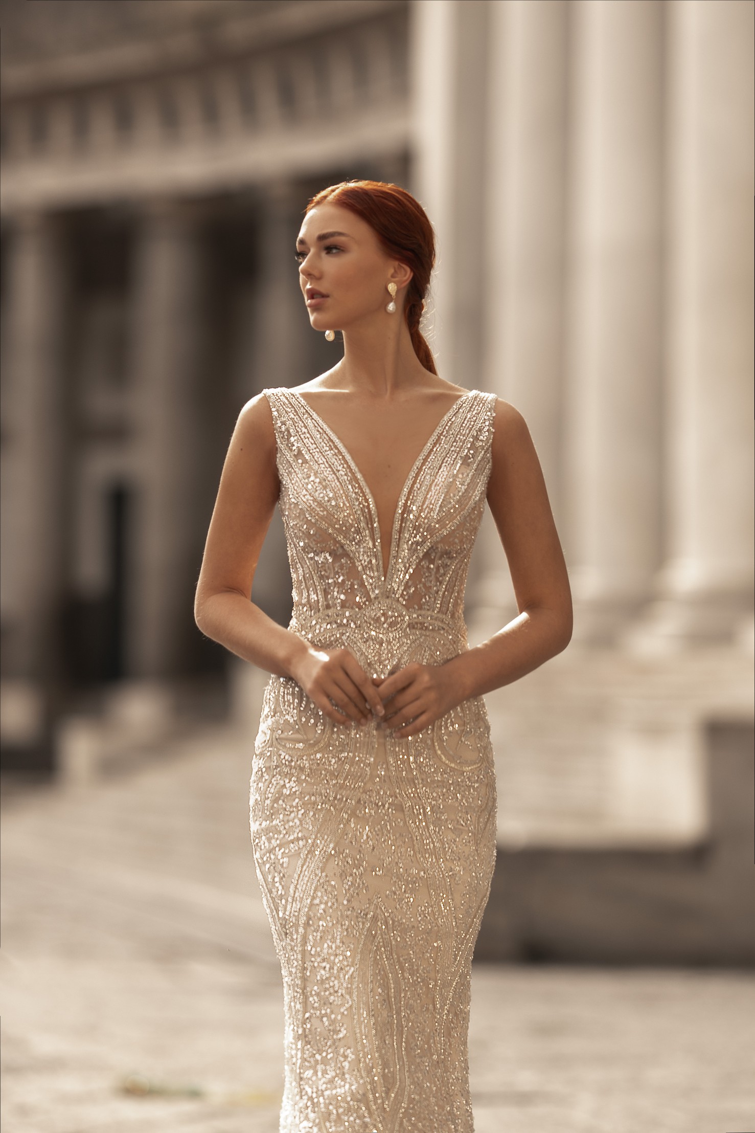 katherine Joyce Mermaid 2021 Beaded Wedding Dresses Bridal Gowns With Detachable Train V Neck Backless Bride Plus Size robes de mariée