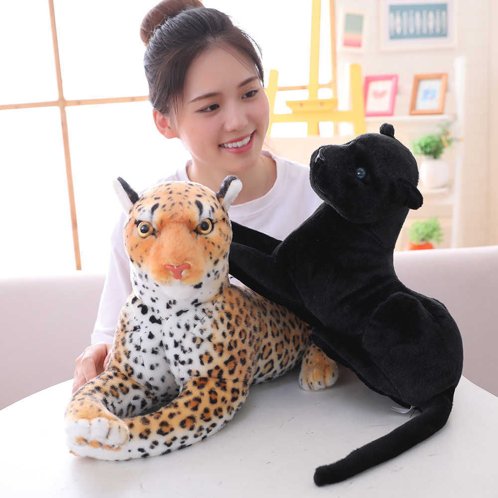 Giant Size Lifelike Forest King Panthera Simulation Stuffed Wild Animal Cheetah Plush, Black Panther Leopard Soft Toys Q0727
