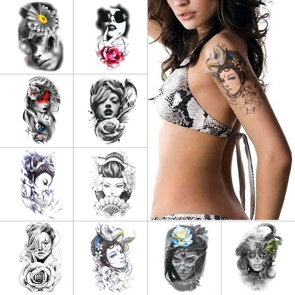 Black ink Temporary stickers Beauty model Female warrior Arm flower Waterproof fake tattoo for women
Black ink Temporary stickers Beauty model Female warrior Arm flower Waterproof fake tattoo for women