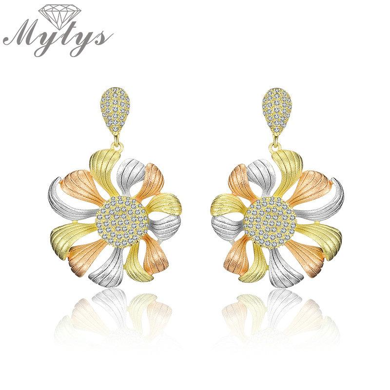 Dangle & Chandelier Mytys Blooming Flower Earrings Level Cubic Zirconia Sand Blast Brass Three Tone Gold Romantic Earring For Women CE49, Silver
Dangle & Chandelier Mytys Blooming Flower Earrings Level Cubic Zirconia Sand Blast Brass Three Tone Gold Romantic Earring For Women CE49, Silver