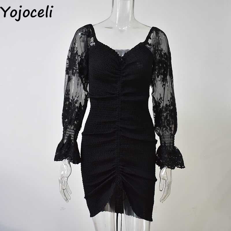 Yojoceli Elegant shirred short bodycon dres Autumn pleated ruffle beach Sexy casual party leopard vestidos 210609