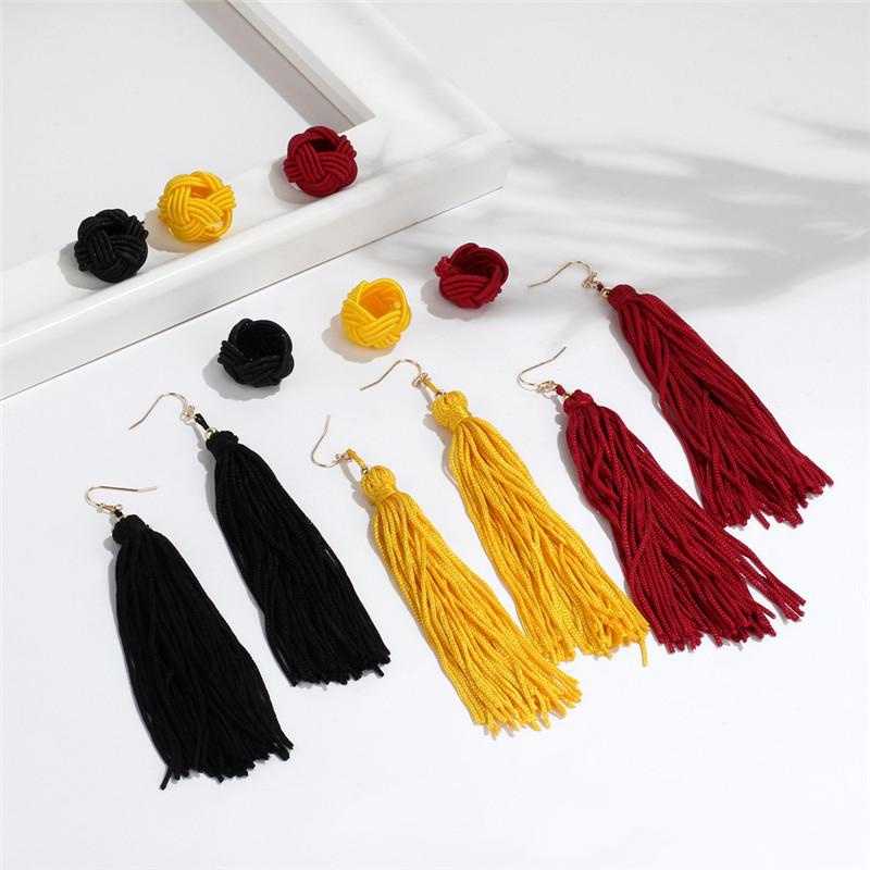 Handmade Tassel Earrings Fashion Black Yellow Red Long Tassel Dangles Earrings Broncos Silk Fringed Jewellery For Women