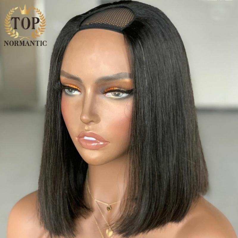Topnormantic Straight Bob Wig U Part Glueless Human Hair Wigs Remy 180 Density For Women Lace