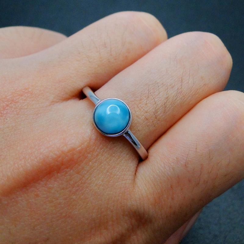 Natural Larimar Ring 925 Sterling Silver Jewelry 7mm Stone Wedding Rings Simple Cluster