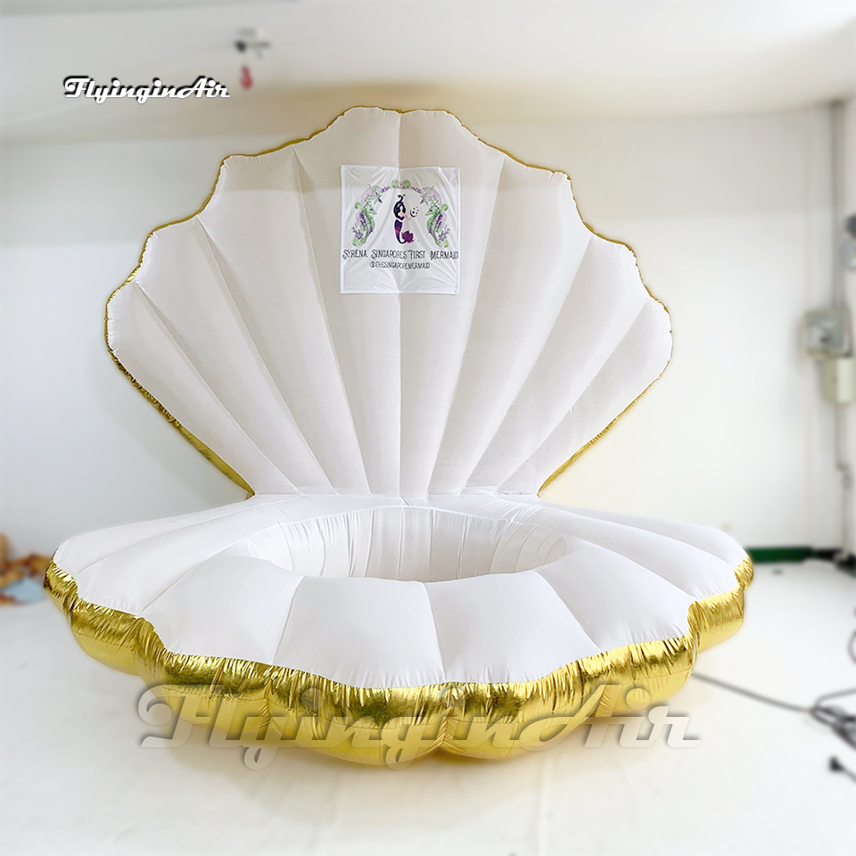 Outdoor Advertising Inflatable Golden Shell Balloon 3m Blow Up Clam Seashell Model Simulated Mussel For Club And Bar Decoration