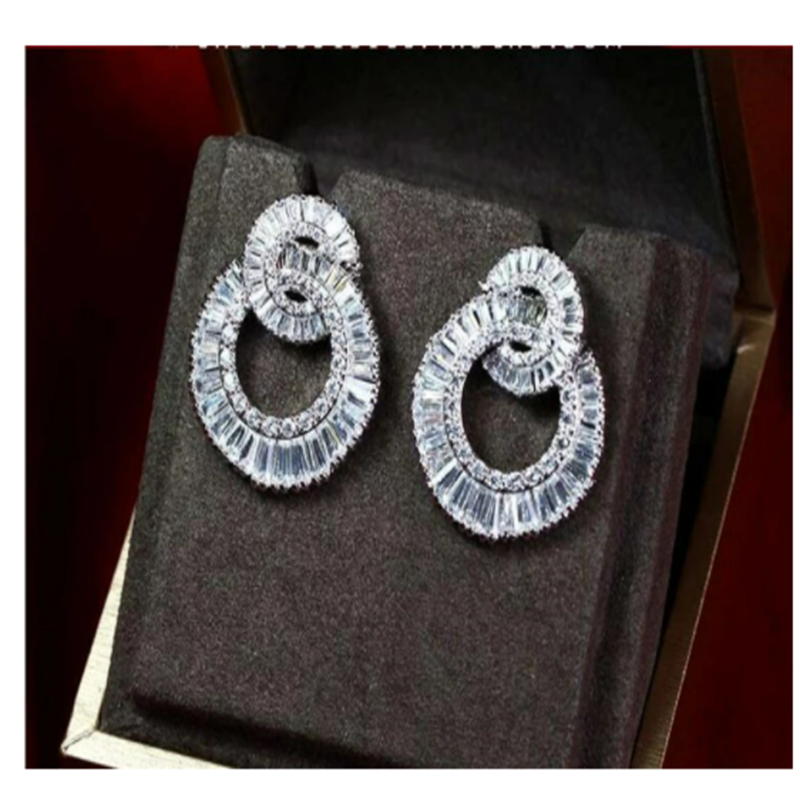 Original 925 sterling silver Diamond Dangle Earring Jewelry Big Eight Cross Party Wedding Drop Earrings for Women Bridal Gift