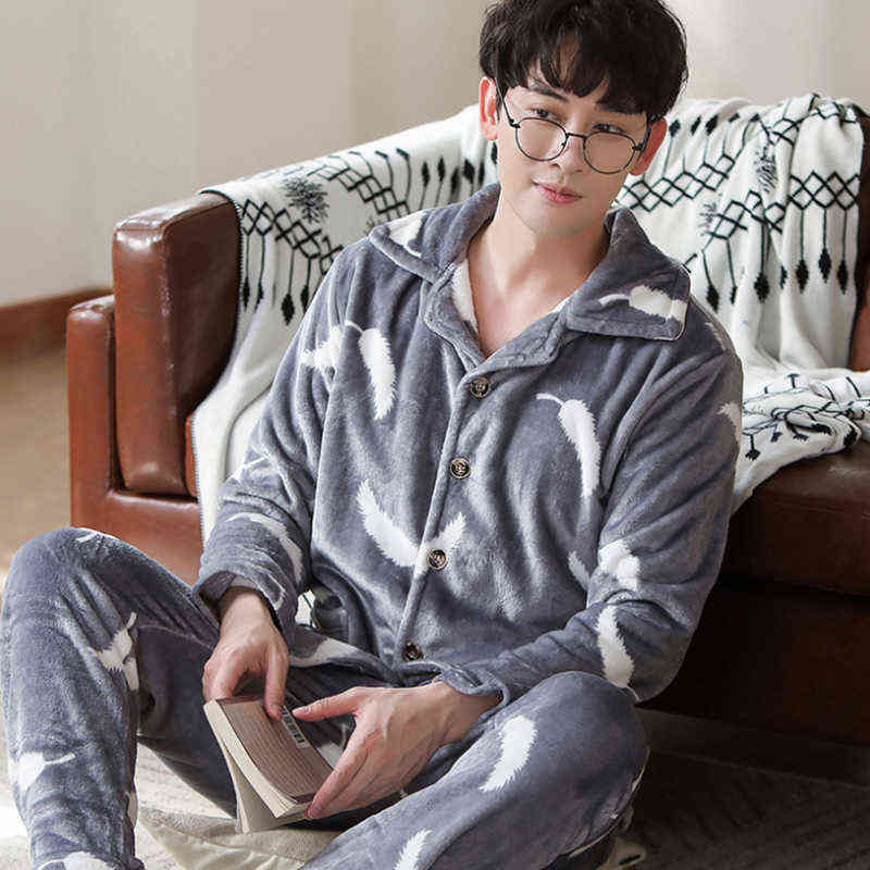 Winter Pajamas For Men Thick Flannel Sleepwear Suit 2 Pcs Pyjama Homme Warm Casual Home Clothing Pijama Hombre 211111, Navy t604
Winter Pajamas For Men Thick Flannel Sleepwear Suit 2 Pcs Pyjama Homme Warm Casual Home Clothing Pijama Hombre 211111, Navy t604