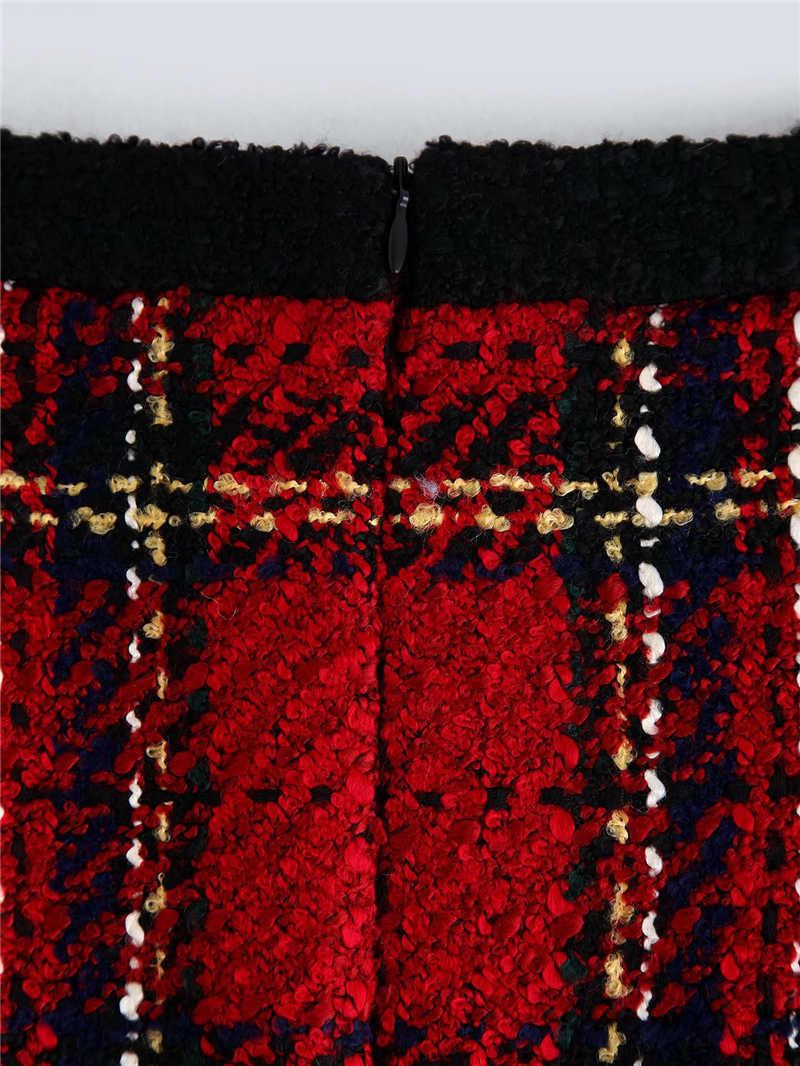 Vintage Women Red Plaid Woolen Skirts Fashion Ladies High Waist Skirt Elegant Female Chic Button Pocket Mini 210527