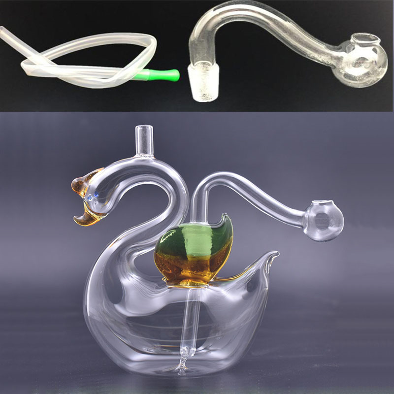 Hand Craft Art Swan shape glass bong oil rig ash catcher bongs female glass oil burner bong with 10mm male glass oil burner pipe and hose