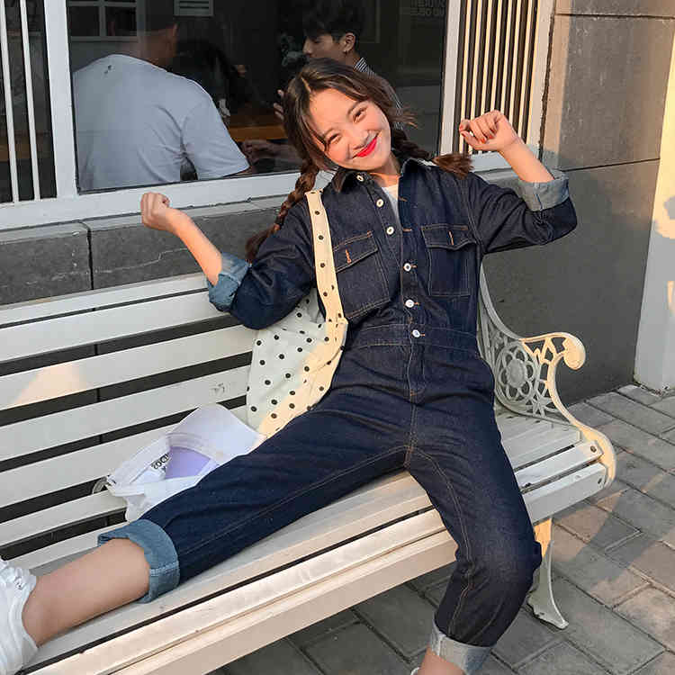 Wohern Cargo Jumpsuit Women Romper Denim Playsuit Autumn Jeans Woman Man Unisex Bodysuit Streetwear Overalls 210519