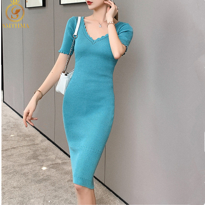 Summer Sweater Dresses Fashion Sexy V-Neck Streetwear Short Sleeve Knit Dress Slim Vestidos 210520, Photo color
Summer Sweater Dresses Fashion Sexy V-Neck Streetwear Short Sleeve Knit Dress Slim Vestidos 210520, Photo color