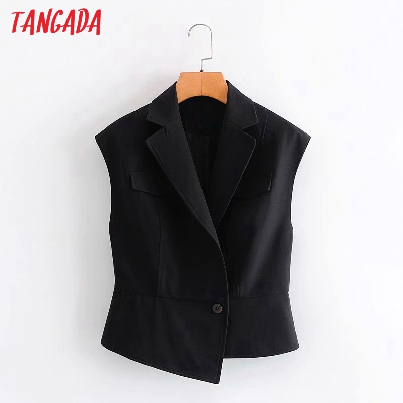 Women Vintage Khaki Vest Notched Collar Sleeveless Female Waistcoat Tops 2G18 210416