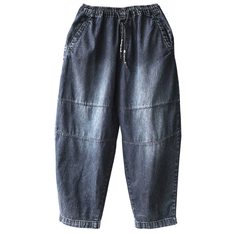 Autumn Arts Style Women Elastic Waist Loose Jeans Allmatched Casual Cotton Denim Harem Pants Plus Size vintage S555 210922