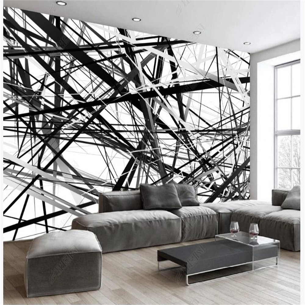 Modern beautiful scenery wallpapers minimalist black and white line architectural decoration background wall