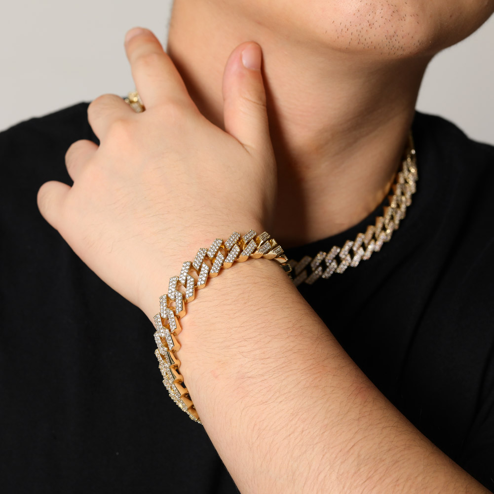 14mm 8inch Miami Lock Clasp Cuban Link Chain Bracelet Hip Hop Jewelry Charm Fashion Rock Punk Bling Iced Out Cubic Zircon Bling Party Punk Gifts for W
