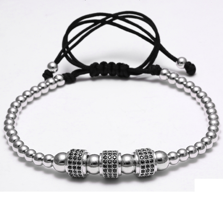 Fashion Luxury Gold Plated 3 Round Beads Strands Macrame high quality Bracelet Micro inlay zircon Mens & Womens Style Accessories