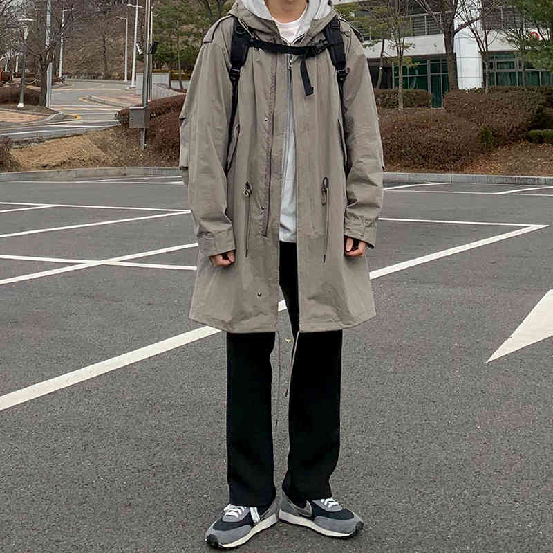 IEFB Korean Hooded Windbreaker Men's Mid Length Fashionable Handsome Work Clothes Loose Casual Spring Trend Coat For Male 9Y4512 210524