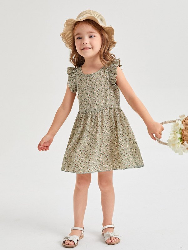 Toddler Girls 1pc Ditsy Floral Flutter Sleeve Dress SHE