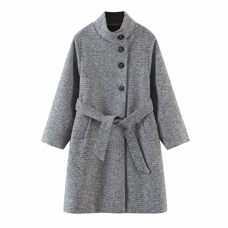 Women Mid-High Neck Belt Overcoat British Fashion Female Beveled Single Breasted Plaid Jacket 210520, Dark grey
Women Mid-High Neck Belt Overcoat British Fashion Female Beveled Single Breasted Plaid Jacket 210520, Dark grey