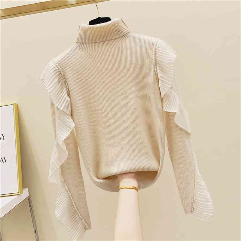 Autumn Winter Women's High Neck Ruffles Long Sleeves Knitted Casual Sweater Ladies All-Match Pullover Tops Sweaters A3724 210519, Black
Autumn Winter Women's High Neck Ruffles Long Sleeves Knitted Casual Sweater Ladies All-Match Pullover Tops Sweaters A3724 210519, Black