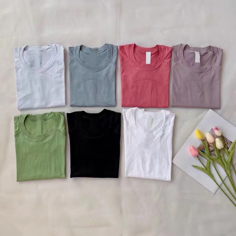 Lu tops and tees Elastic Gym Yoga Long Sleeve Shirts L-Women Slim Mesh Running Sport Jacket Quick Dry Black Fitness Sweatshirts Tops