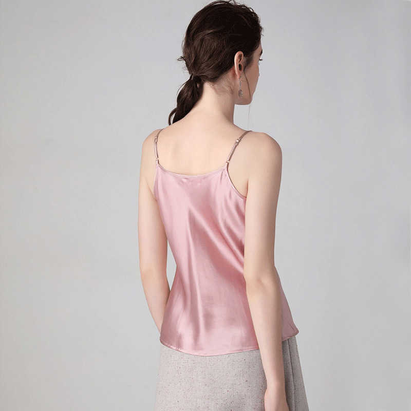 SuyaDream Women 100%Real Silk Camisoles Solid Smooth Silk Satin Camis Spring Summer Bottoming Vests 210625