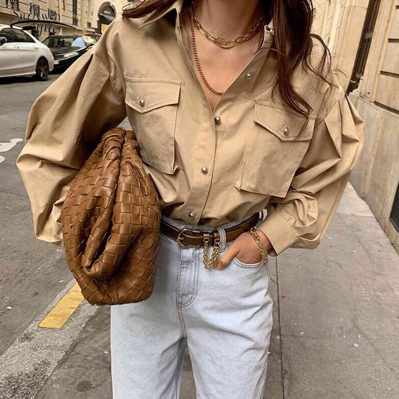 Fashion Vintage Elegant Solid Korean Loose Chic Womens Tops Autumn Pockets Button-down Long Sleeve Blouses Shirts Women 12406 210521, Khaki
Fashion Vintage Elegant Solid Korean Loose Chic Womens Tops Autumn Pockets Button-down Long Sleeve Blouses Shirts Women 12406 210521, Khaki