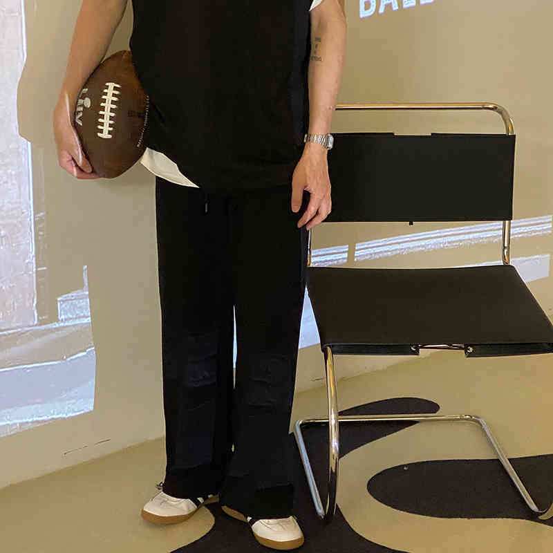 IEFB Spring Korean Streetear Fashion Slim High Waist Sports Casual Pants Men's Straight Wide Leg Sweatpants Pockets 9Y6915 210524