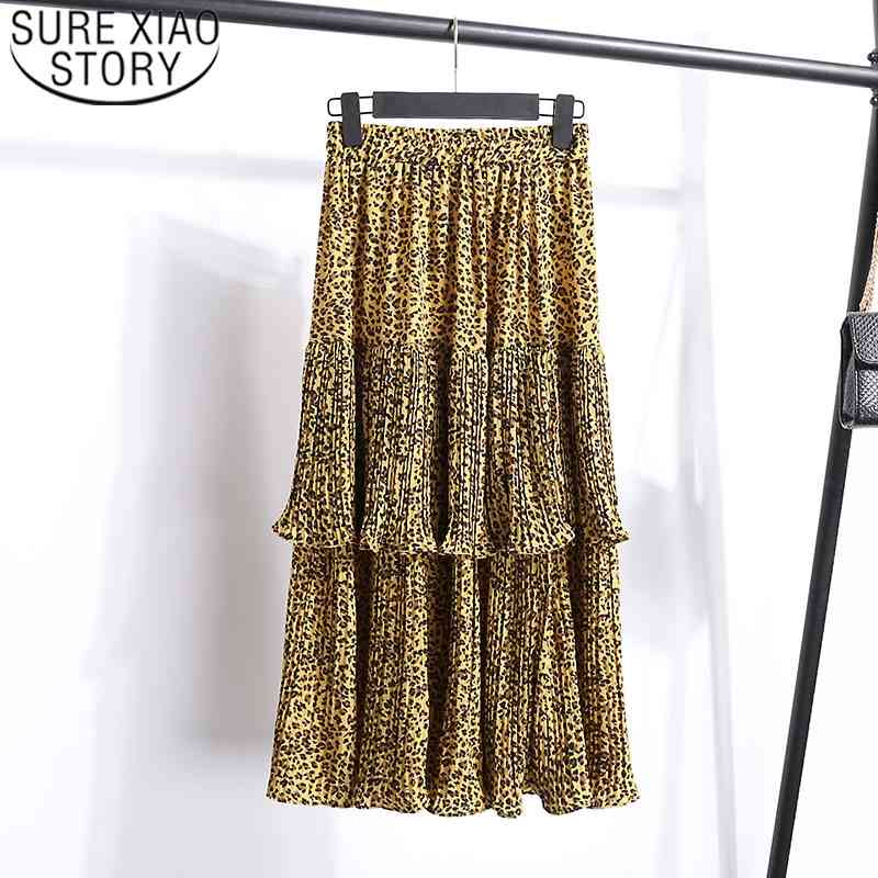 Fashion skirts womens clothing high waist white dot black chiffon ruffles leopard summer Pleated 3505 50 210510