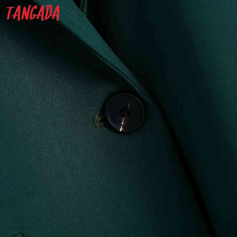 Women Office Wear Single Button Green Blazer Coat Vintage Long Sleeve Back Vents Female Outerwear Chic Veste BE413 210416