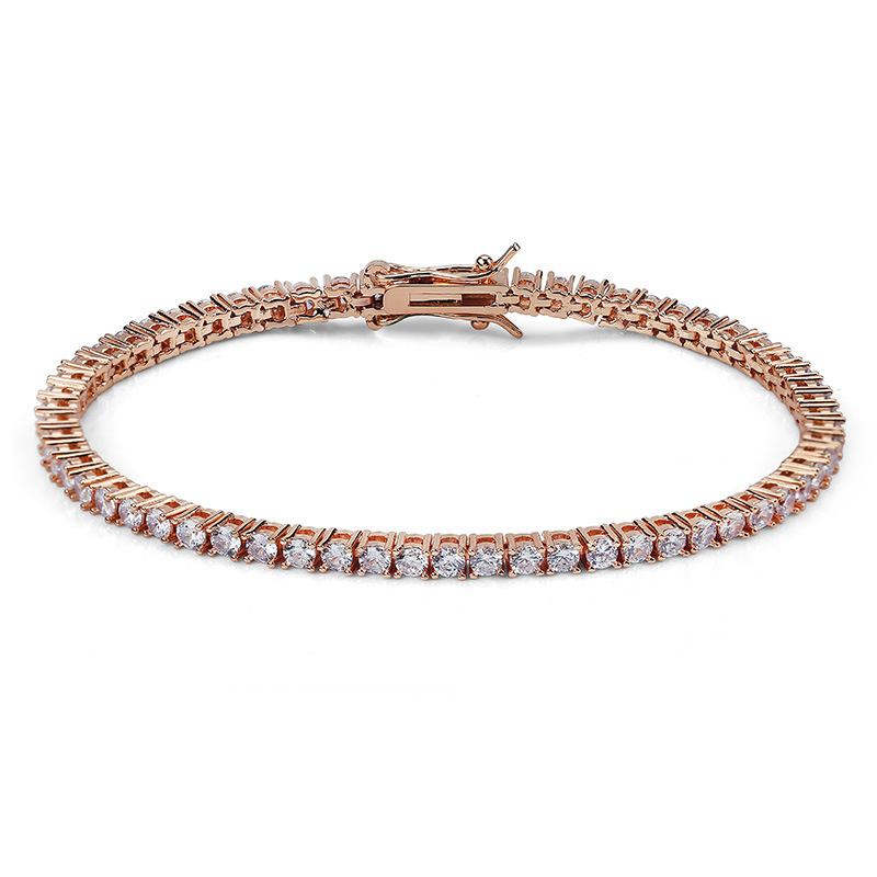 Mens Rose Gold Tennis Bracelets Iced Out Chain Fashion Hip Hop Bracelet Jewelry 3mm