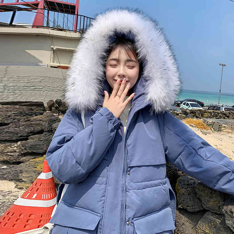 Loose Parka For Women Winter Thick Warm Zipper Coat Faux Fur Collar Warm Outwear Jackets Casual Hooded Coat 210414