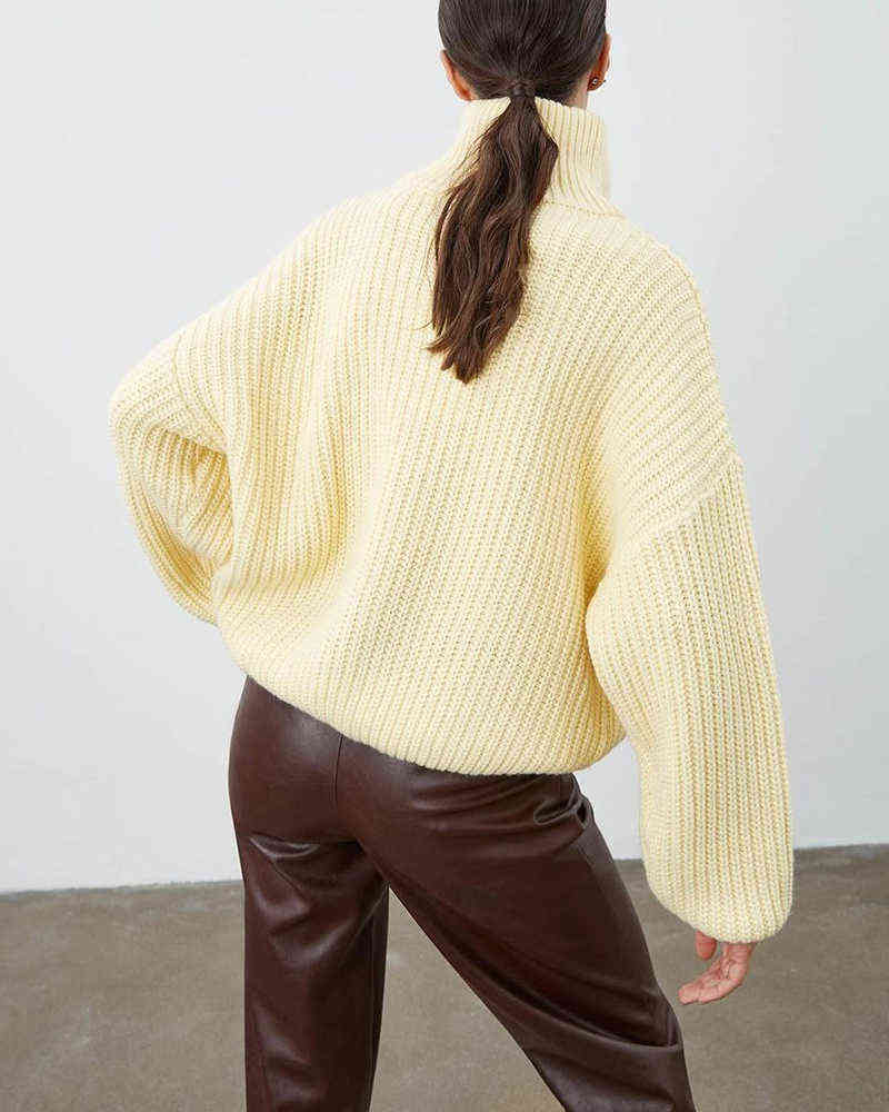 WOTWOY Autumn Winter Thickening Knitted Sweater Women Casual Zipper Polo Collar Loose Knitted Pullovers Female White Jumper 211109