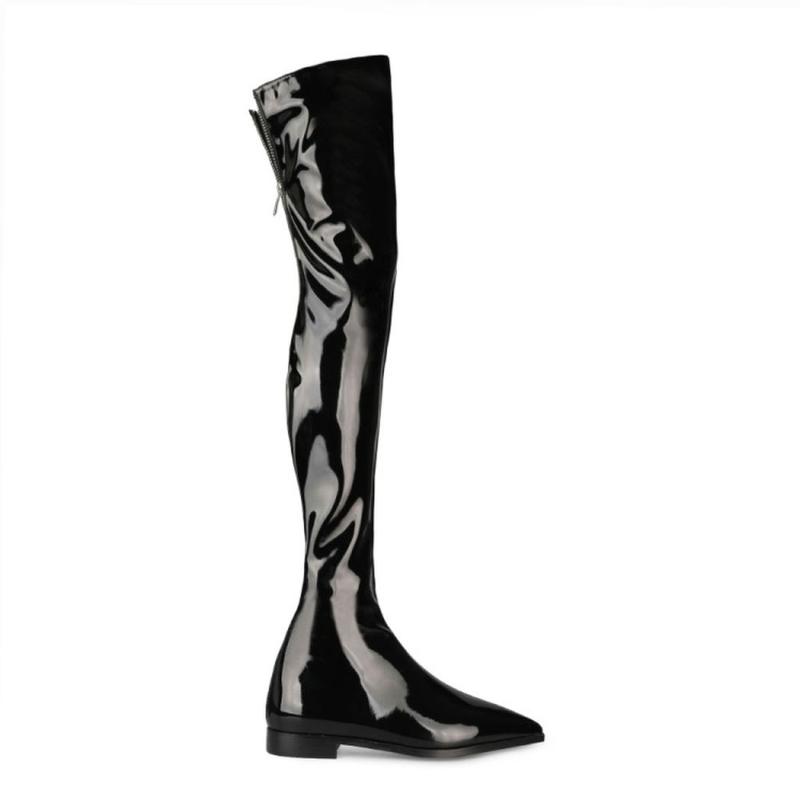 Boots OEING Fashion Womens Over Knee High Back Zip Low Heel Pointed Toe Genuine Leather Shoes 5Colors Plus Size