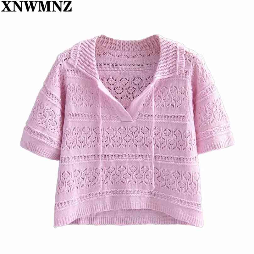Women Hollow Pink Bow Collar Cropped Knitted Sweater Vintage Short Sleeve Female Pullovers Chic summer knit Tops 210520
Women Hollow Pink Bow Collar Cropped Knitted Sweater Vintage Short Sleeve Female Pullovers Chic summer knit Tops 210520