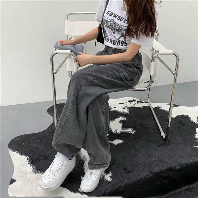 Wide Leg Black High Waist Women Jeans Denim Clothing Blue Streetwear Vintage Quality Harajuku Straight Pants 210809