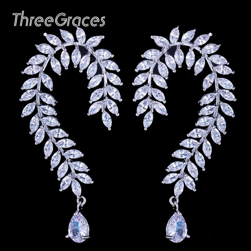 Dangle & Chandelier ThreeGraces Luxury Bridal Wedding Jewelry Shiny White Cubic Zirconia Big Leaf Long Earrings Women Party Accessories ER08, Silver
Dangle & Chandelier ThreeGraces Luxury Bridal Wedding Jewelry Shiny White Cubic Zirconia Big Leaf Long Earrings Women Party Accessories ER08, Silver