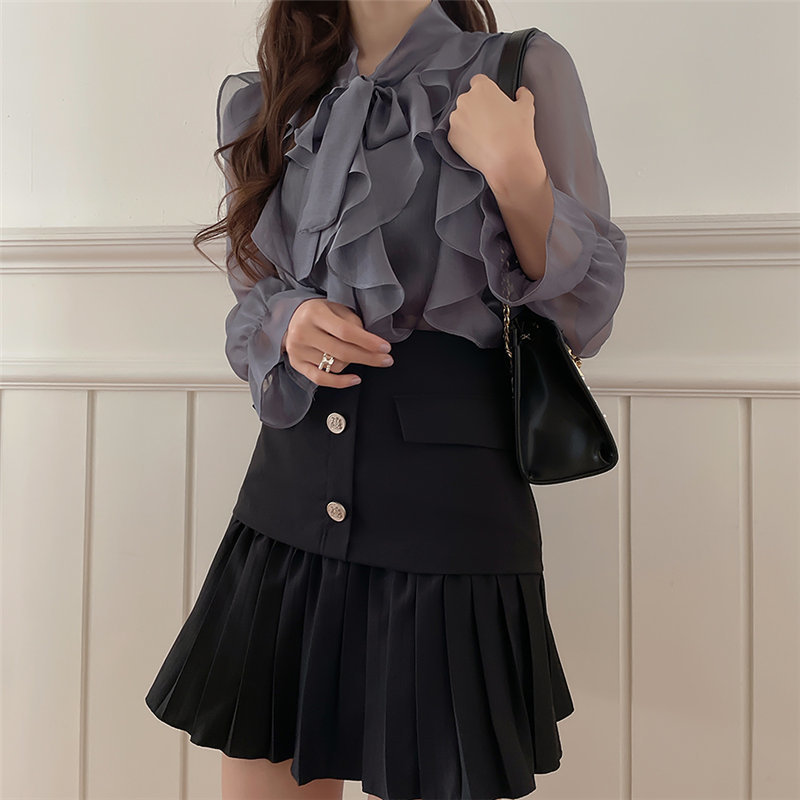 Office Lady Plus Size Light Ruffles Arrival Solid Girls Casual Vintage Gentle Streetwear Basewear Retro Shirts 210421